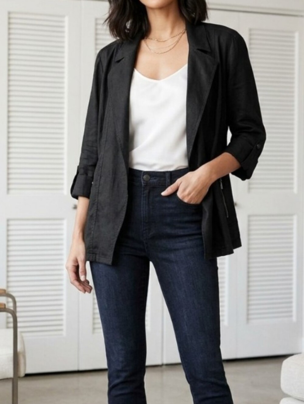 Chico's Black Lightweight Open-Front Blazer NWOT Size 14
